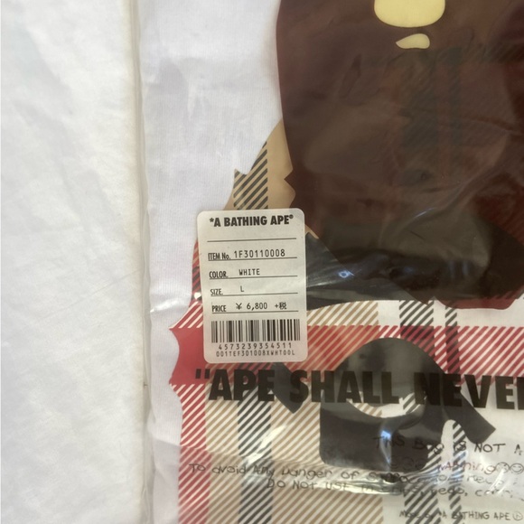 A Bathing Ape BAPE Check By Bathing Ape White Tee Brand Size Large NEW - Picture 4 of 5
